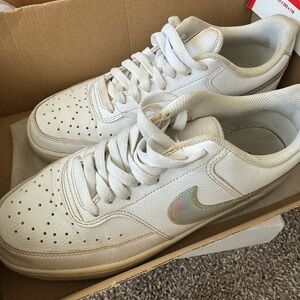 Nike White Athletic Shoes with Iridescent Swoosh